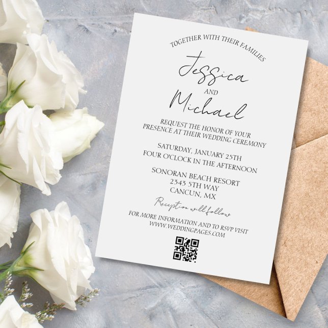 Simple Minimalistic Wedding Minimal  QR code RSVP Invitation (Creator Uploaded)