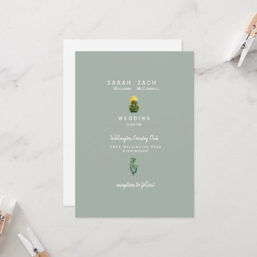 Simple Minmalist Cactus Sage Wedding Invitation