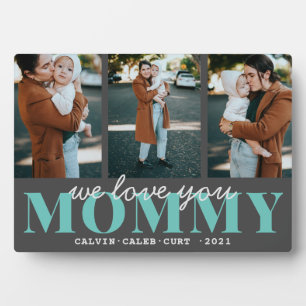 Simple Mint Black 3 Photo Calligraphy Mommy Gift Plaque