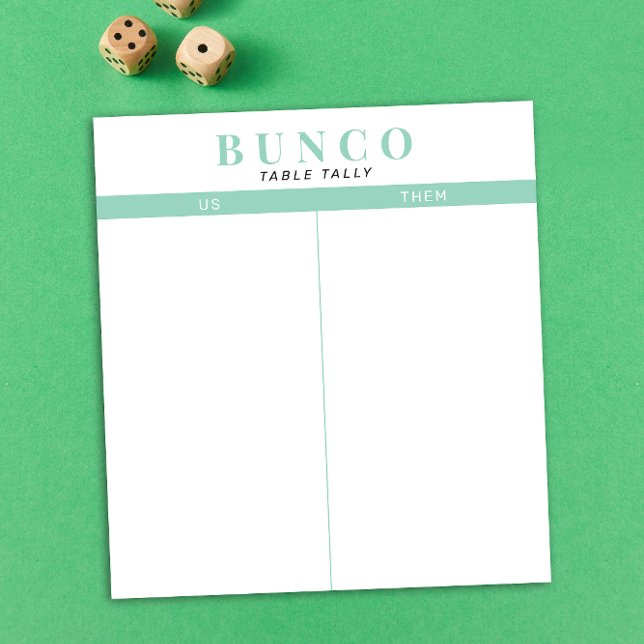 Simple Mint Blue and White Bunco Table Tally Notepad (modern tear-off notepad Bunco tally card with mint green accents )