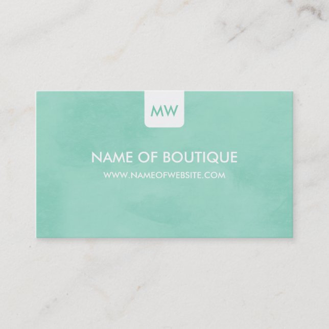 Simple Mint Chic Boutique Monogram Social Media Business Card (Front)