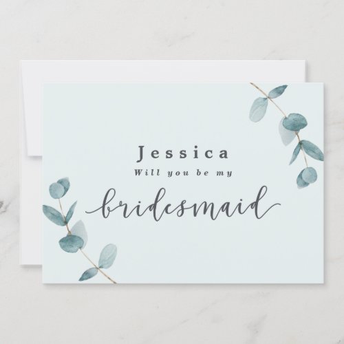 Simple Mint Eucalyptus Bridesmaid Proposal Card
