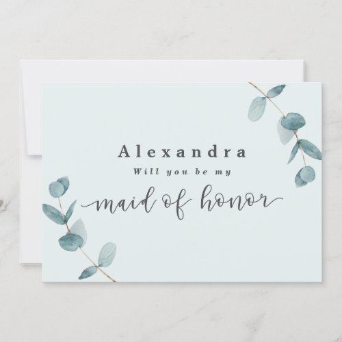 Simple Mint Eucalyptus Maid of Honor Proposal Card