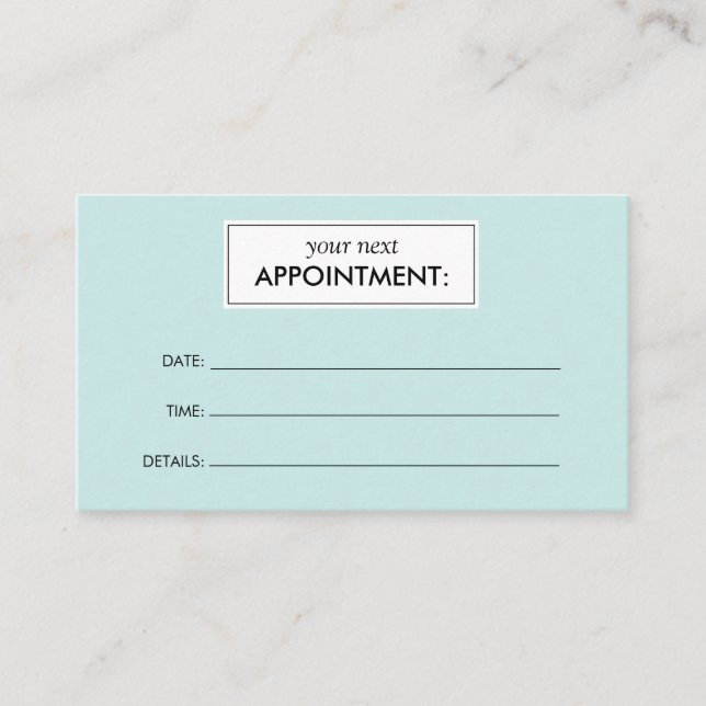 Simple Mint Green Appointment Card (Front)
