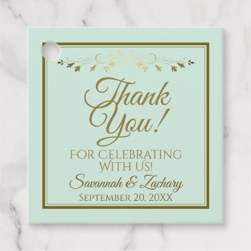 Simple Mint Green  Gold Elegant Wedding Thank You Favor Tags