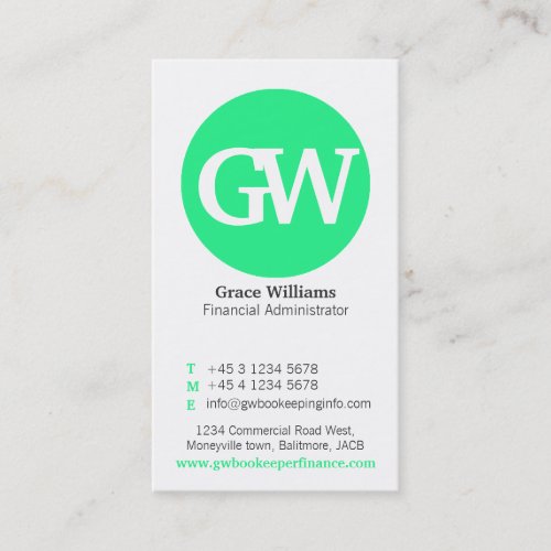 Simple mint green grey circle business cards