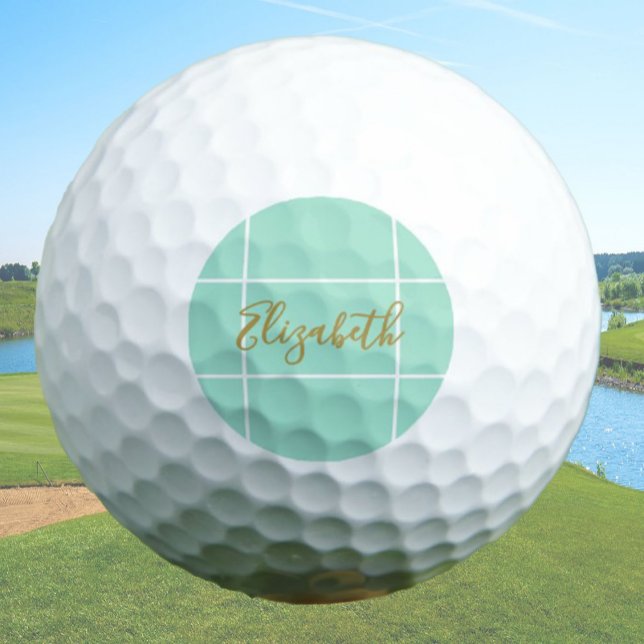 Simple mint green minimalist custom name ladies  golf balls (Creator Uploaded)