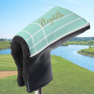 Simple mint green minimalist custom name ladies golf head cover