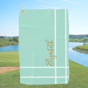 Simple mint green minimalist custom name ladies  golf towel