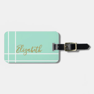 Simple mint green minimalist custom name ladies luggage tag