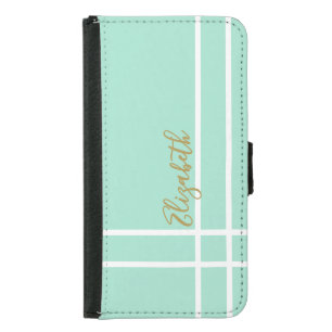 Simple mint green minimalist custom name ladies samsung galaxy s5 wallet case