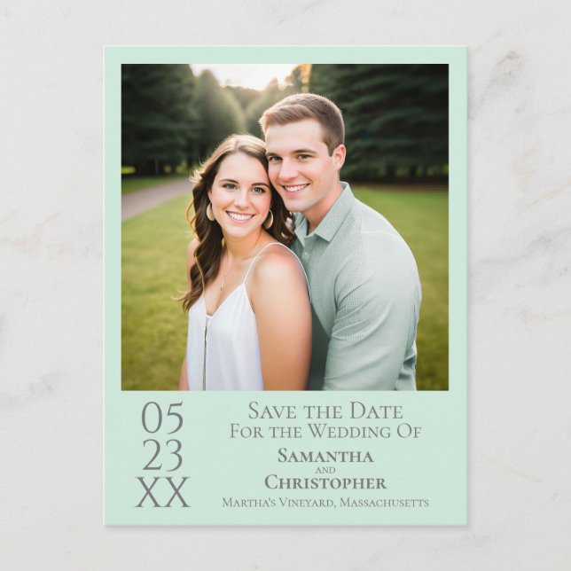 Simple Mint Green Wedding Save the Date Photo Postcard (Front)
