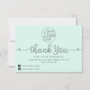 Simple Mint Handwritten Hearts Customer Business Thank You Card