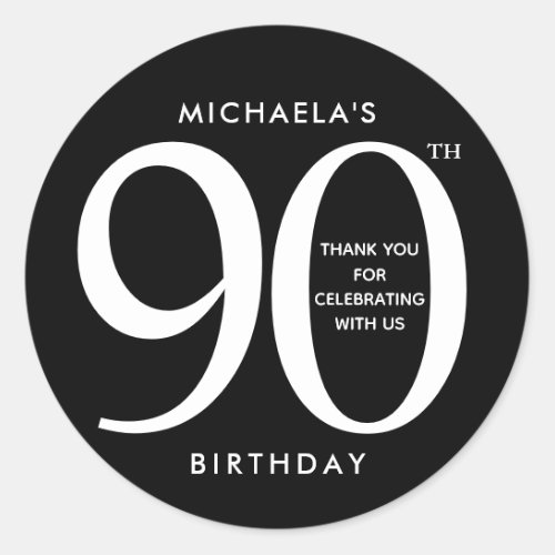 Simple Miodern Black  White 90th Birthday Party Classic Round Sticker