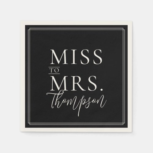 Simple Miss to Mrs Black Bridal Shower Paper Napkins