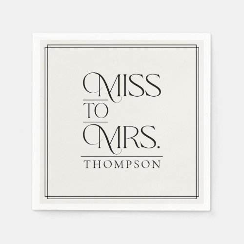 Simple Miss to Mrs Cream Ivory Bridal Shower Paper Napkins