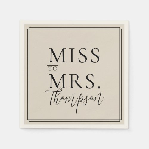 Simple Miss to Mrs Ecru Ivory Bridal Shower Paper Napkins
