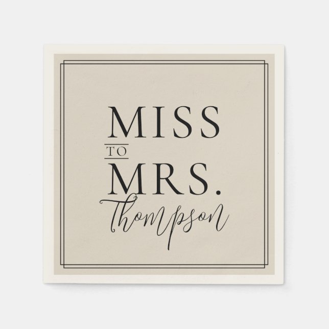 Simple Miss to Mrs Ecru Ivory Bridal Shower Paper Napkins (Front)