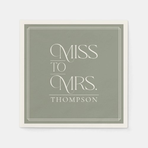 Simple Miss to Mrs Green Moss  Bridal Shower Paper Napkins