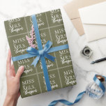 Simple Miss to Mrs Green Sage Bridal Shower Wrapping Paper<br><div class="desc">Designed to match our rustic botanical collection. Surprise the bride-to-be with a custom wrapping paper. The design features a simple design with a  header that reads miss to mrs enclosed by two squares</div>