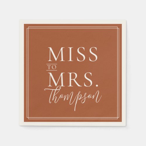 Simple Miss to Mrs Terracotta Bridal Shower Paper Napkins