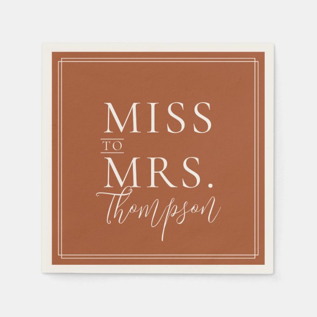 Simple Miss to Mrs Terracotta Bridal Shower Paper Napkins (Front)