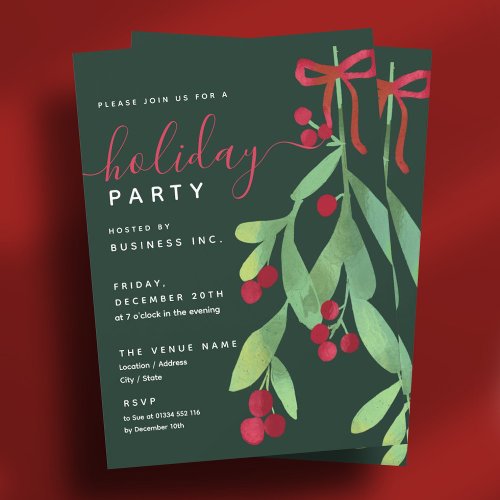 Simple Mistletoe Corporate Xmas Party Green  Invitation