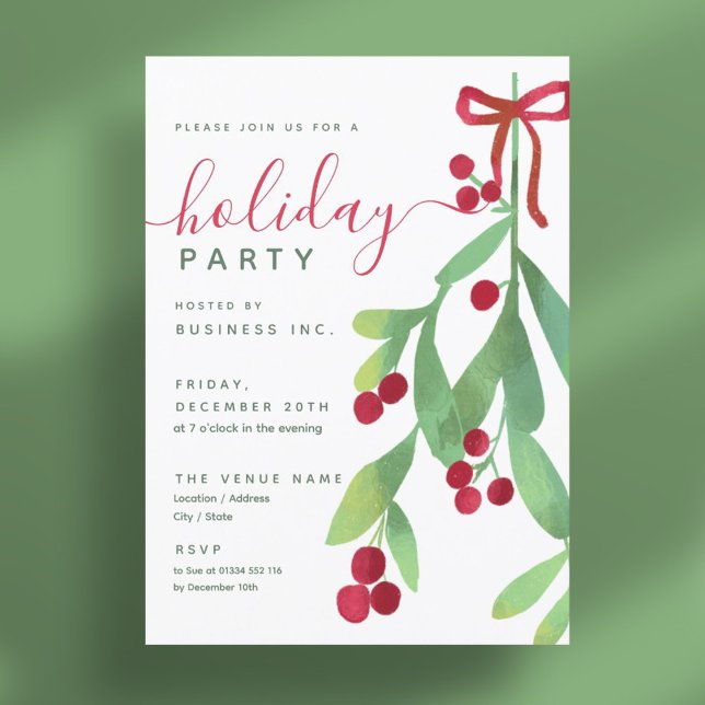 Simple Mistletoe Corporate Xmas Party  Invitation (Simple Mistletoe Corporate Xmas Party Invitation)