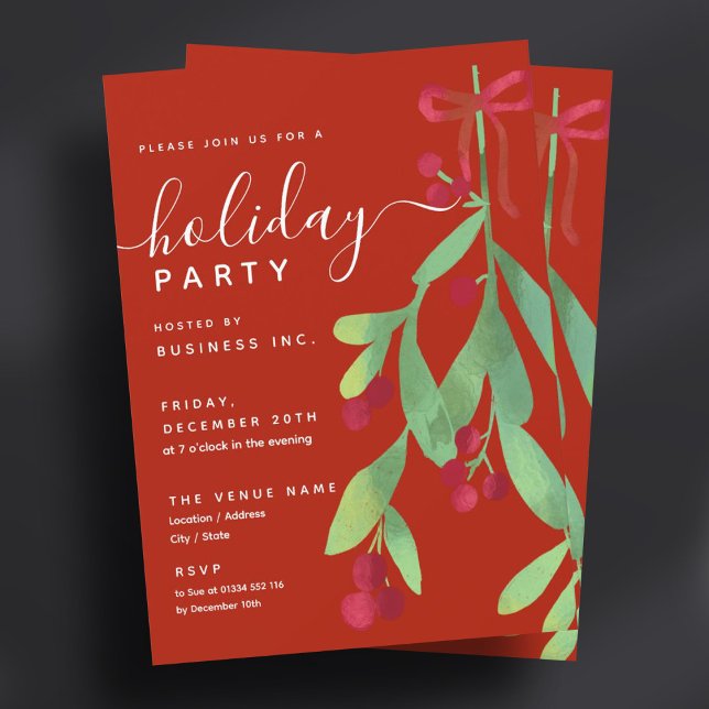 Simple Mistletoe Corporate Xmas Party Red  Invitation (Simple Mistletoe Corporate Xmas Party Red Invitation)