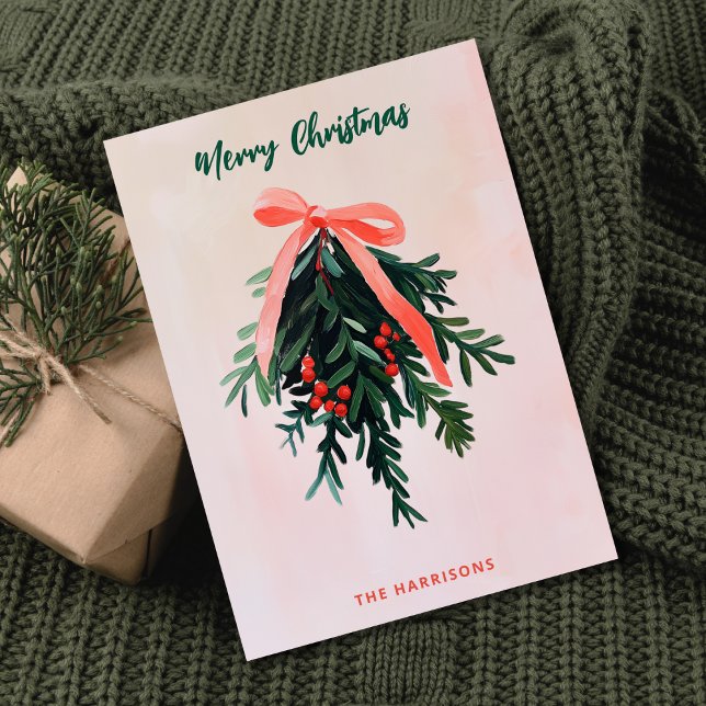 Simple Mistletoe Non Photo Modern Pink Painting Invitation (Creator Uploaded)