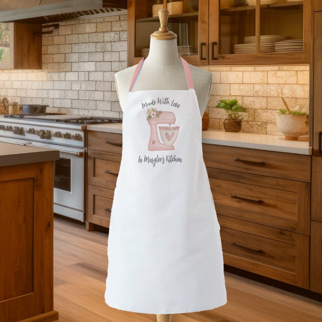 Simple Mixer Floral Cake Bakery Apron (A cute pink floral mixer baking apron makes a great gift for a friend.)