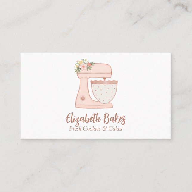 Simple Mixer Floral Cake Bakery Business Card (Front)