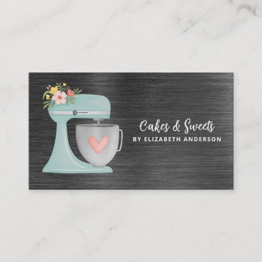 Customizable Simple Mixer Floral Cake Bakery Business Card