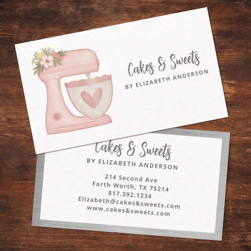 Simple Mixer Floral Cake Bakery Business Card