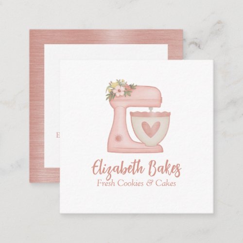 Simple Mixer Floral Cake Bakery Business Card