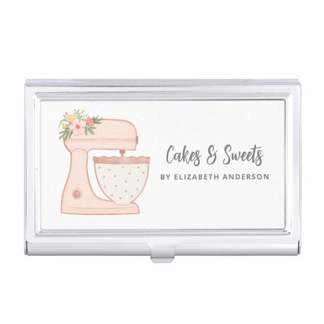 Simple Mixer Floral Cake Bakery Business Card Case (Front)