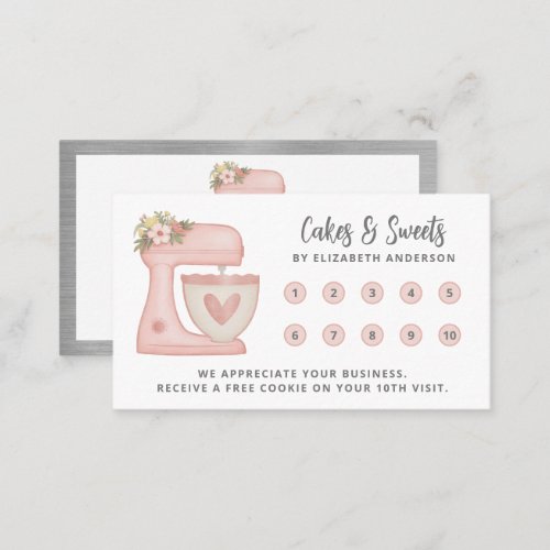 Simple Mixer Floral Cake Bakery Business Loyalty Card
