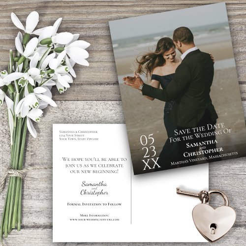 Simple Mod Photo Overlay Wedding Save the Date Postcard