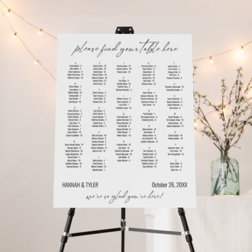 Simple Modern 128 Guest Alphabetical Seating Chart Foam Board