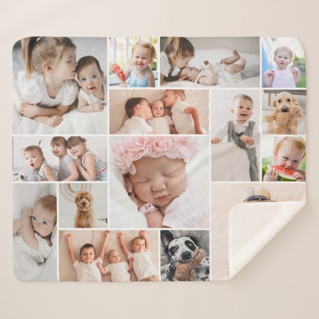 Simple Modern 15 Photo Collage Sherpa Blanket (M) (Front (Horizontal))