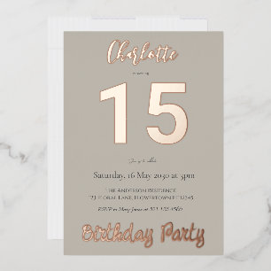 Simple Modern 15th Birthday Party  Foil Invitation