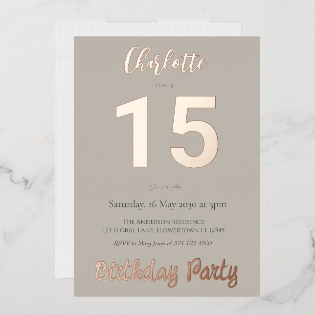 Simple Modern 15th Birthday Party  Foil Invitation (Envelope)