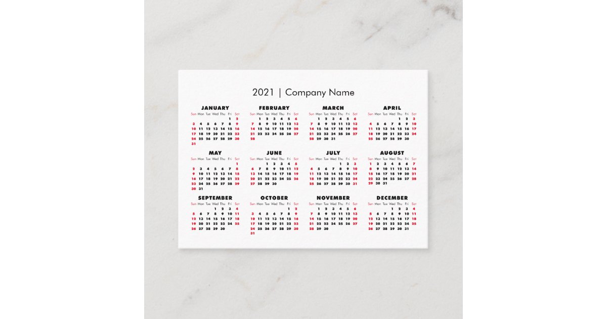 Simple Modern 2021 Calendar Company Name Business Card ...