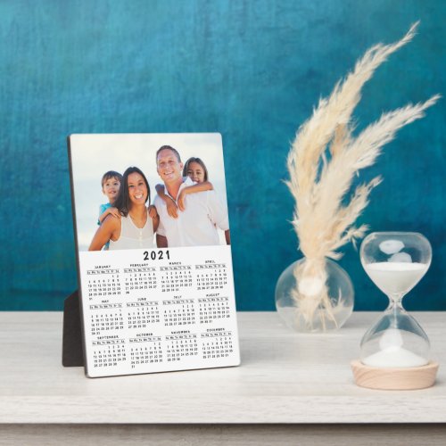 Simple Modern 2021 Photo Calendar Black White Plaque