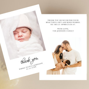 Simple Modern 2 Photo Baby Shower Thank You Card