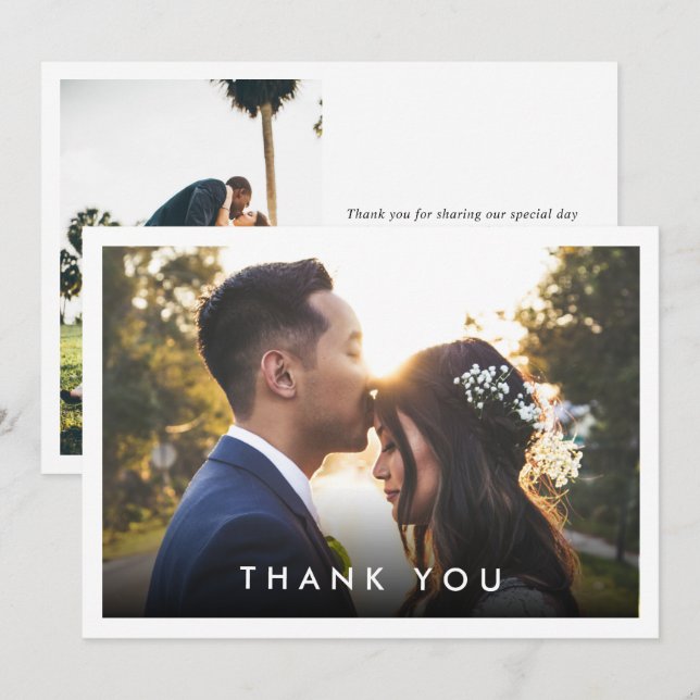 Simple Modern 2-Photo Custom Message Wedding Thank You Card (Front/Back)