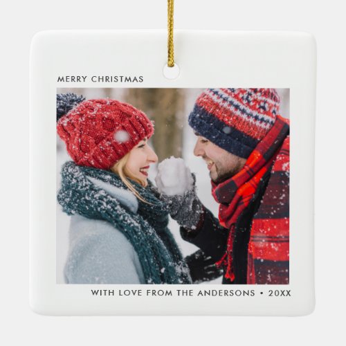 Simple Modern 2_Photo Custom Text Christmas Ceramic Ornament