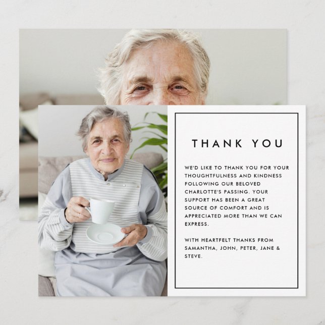 Simple Modern 2-Photo Funeral/Bereavement Thank You Card (Front/Back)