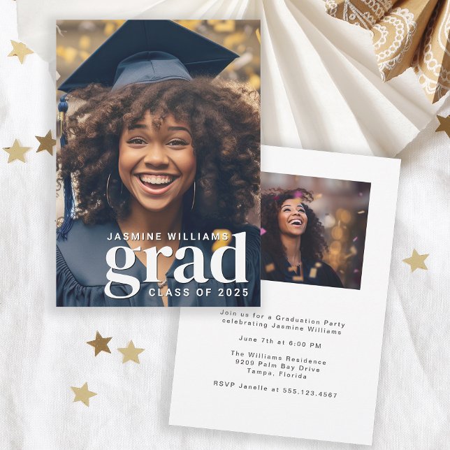 Simple Modern 2-Photo Graduation Party Invitation (Available in both printed and instant download digital formats.)