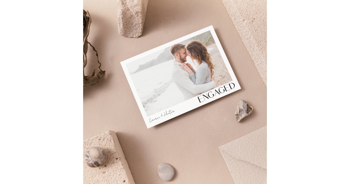 Engagement Script Simple Modern 2 Photo Script Engagement Party Announcement | Zazzle